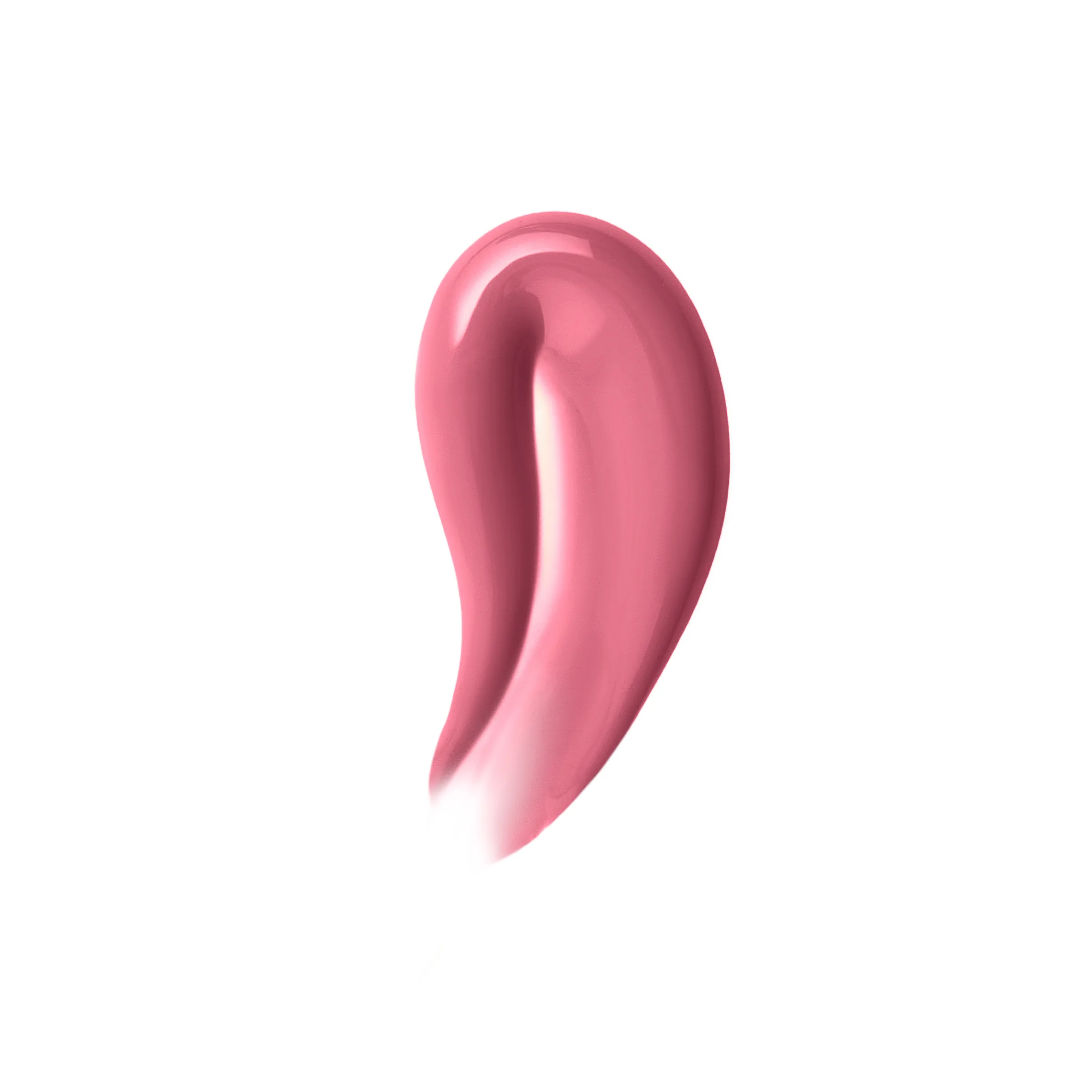 Glossy pink lip gloss swatch smeared on a white background, for Kylie Cosmetics.