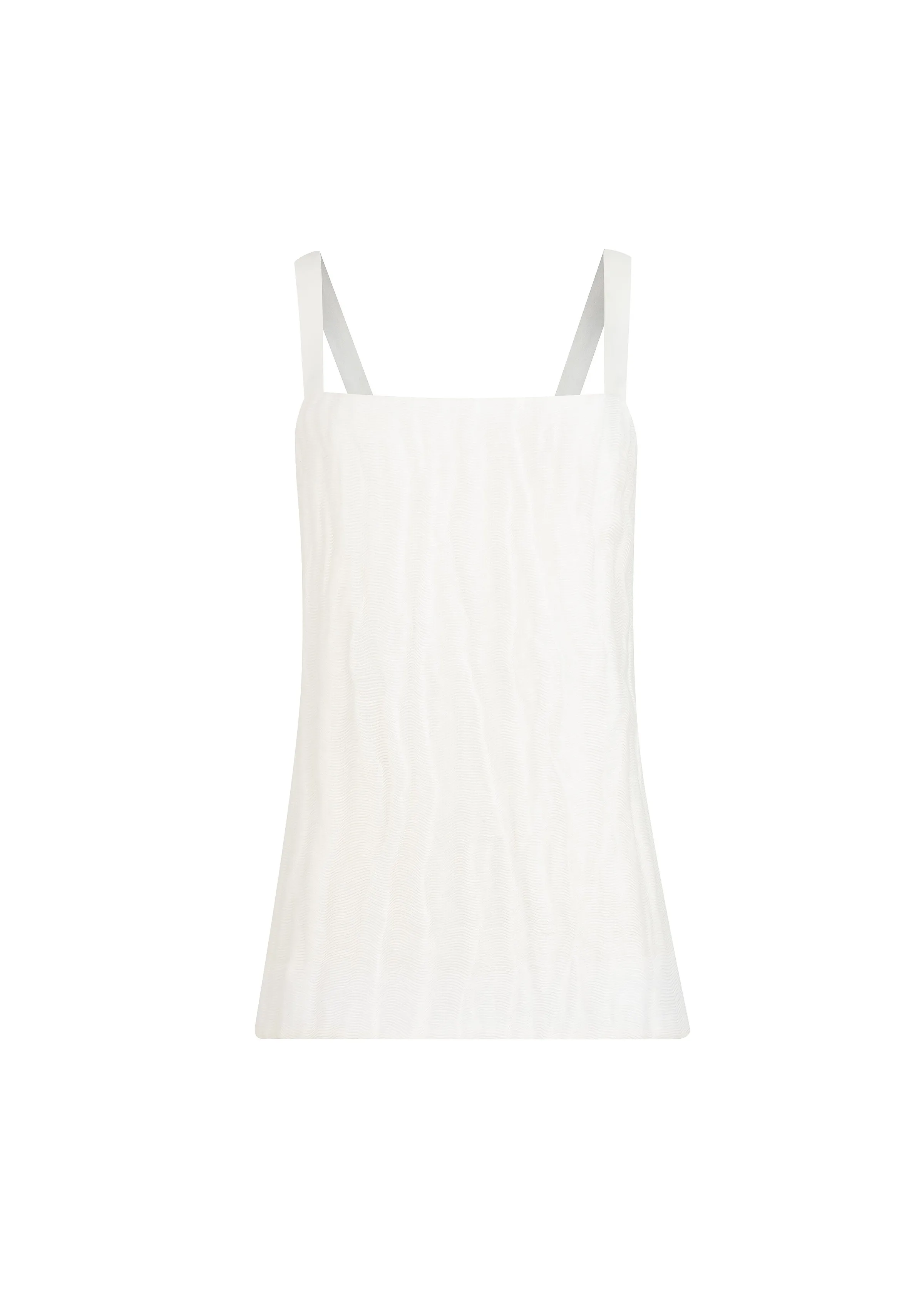 Ivory crinkle-textured tank top with square neckline and wide straps on a white background, for Khaite.